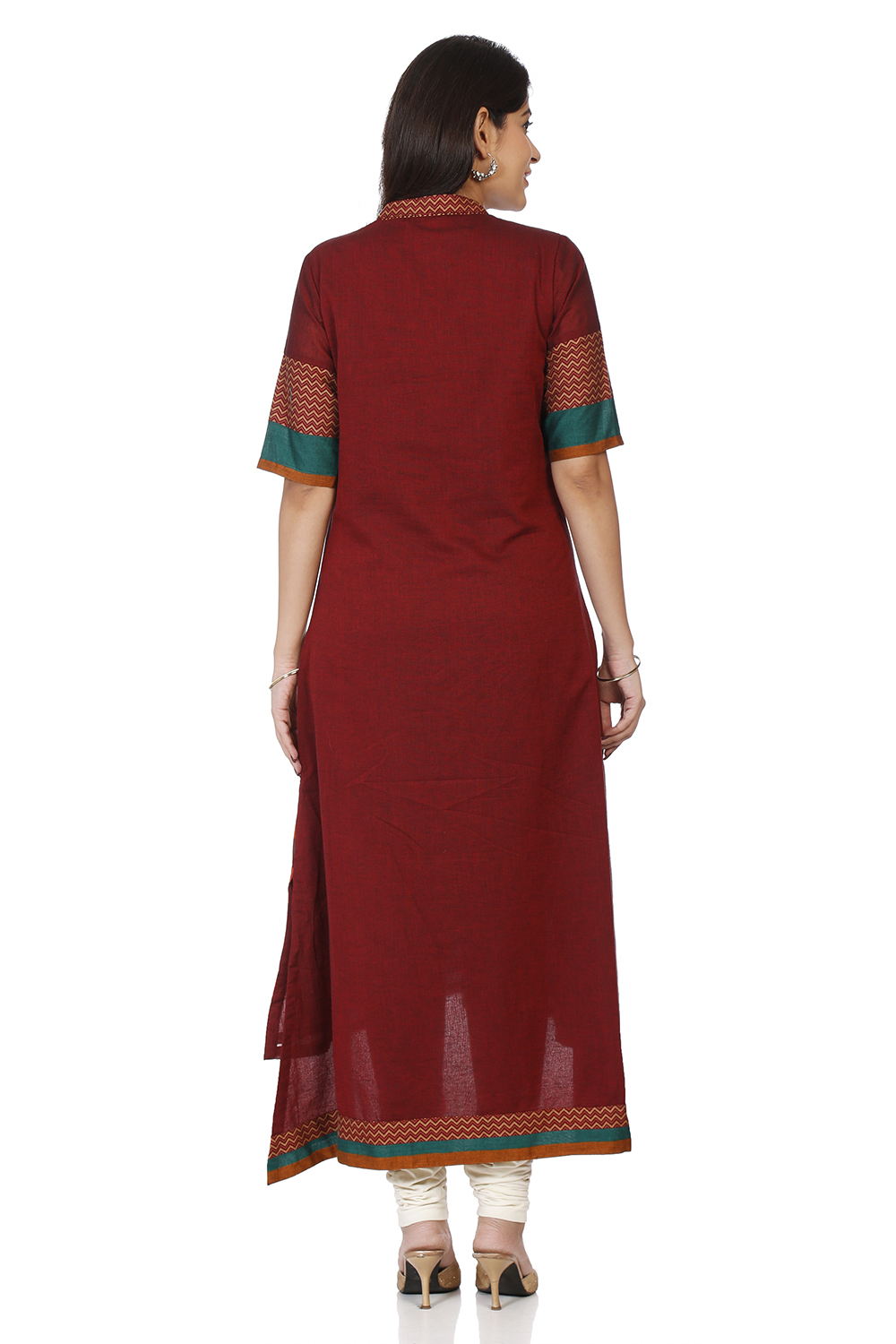 Maroon Cotton A-Line Printed Kurta image number 4