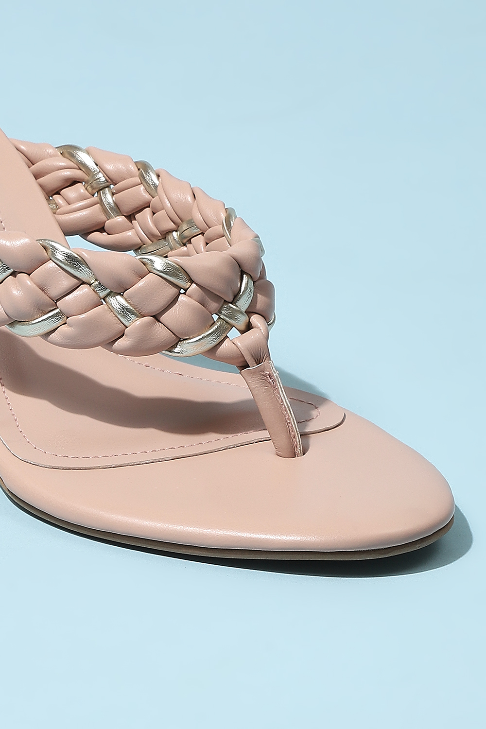 Peach Pu V-Strap Sandals image number 1