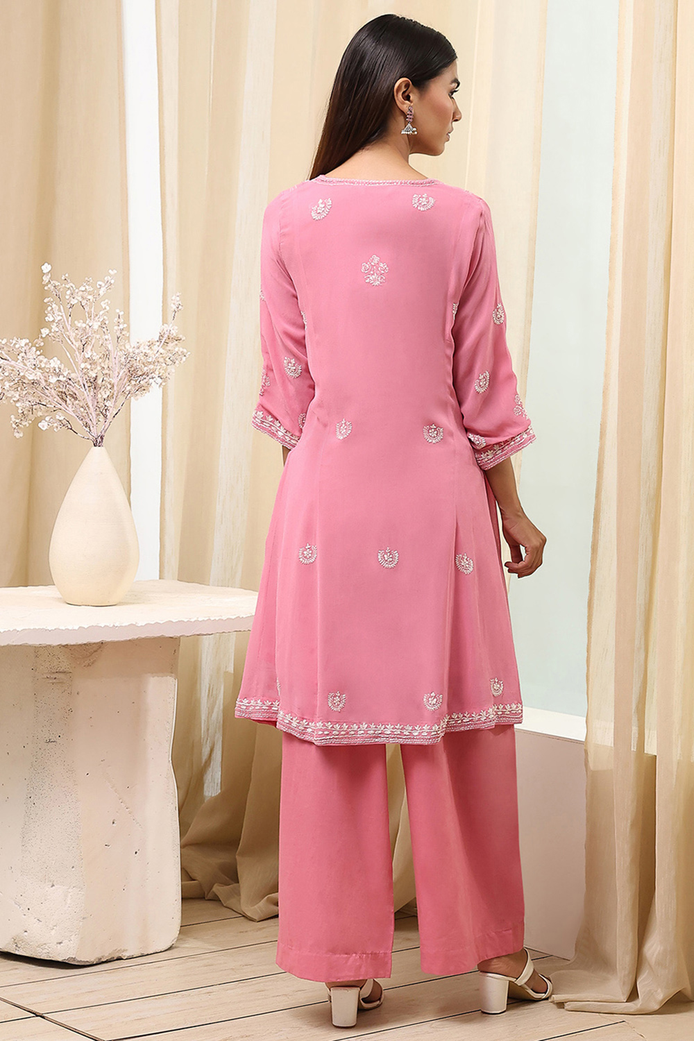 Pink Viscose Kalidar Suit Set image number 4