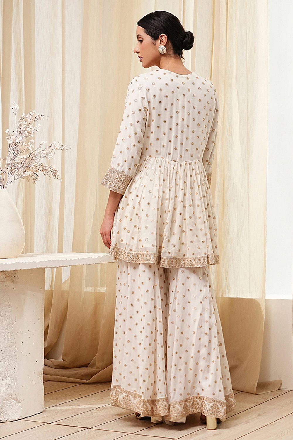 Ivory Viscose Straight Suit Set image number 3