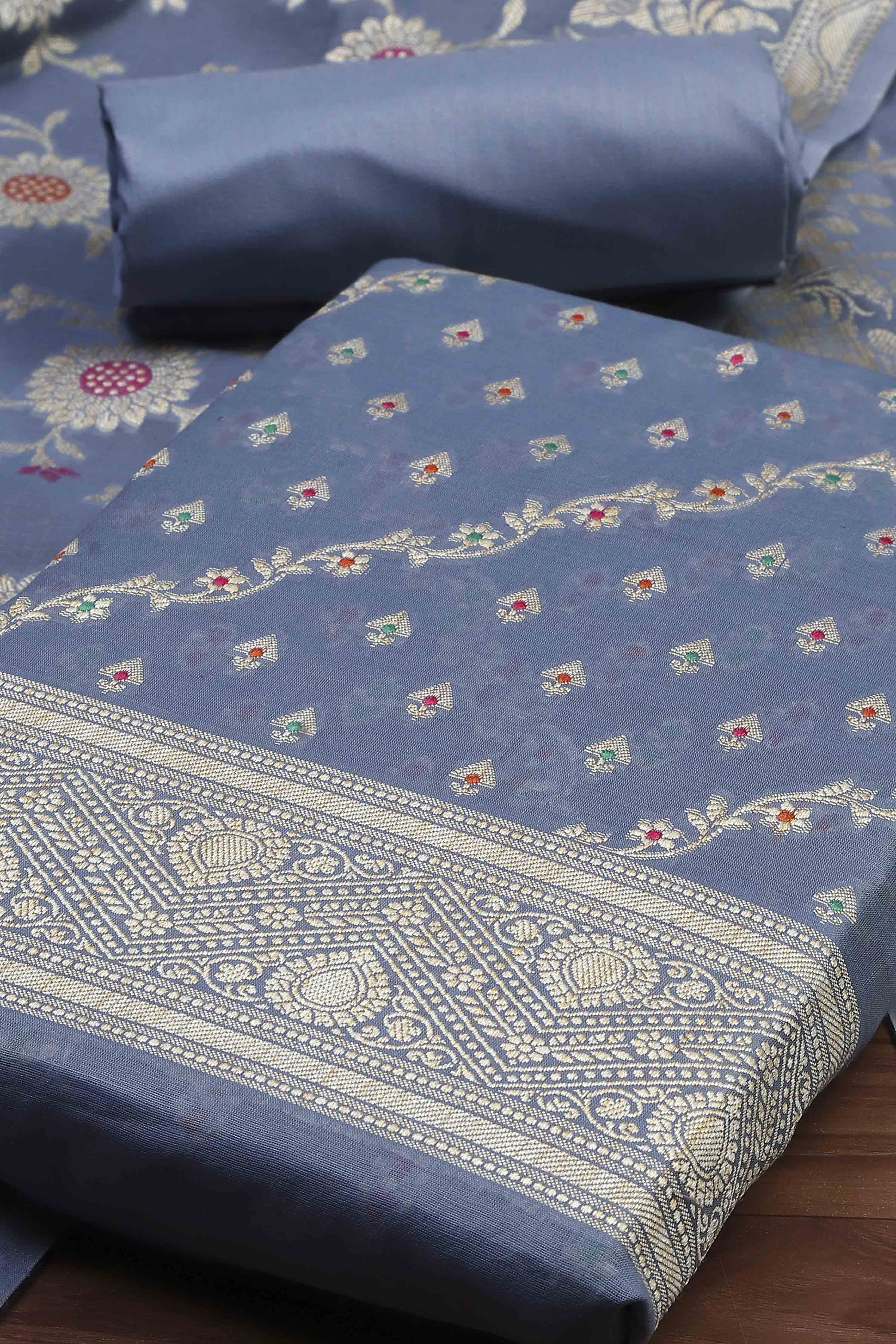 Light Green Cotton Printed Embroidered Unstitched Suit Set image number 1