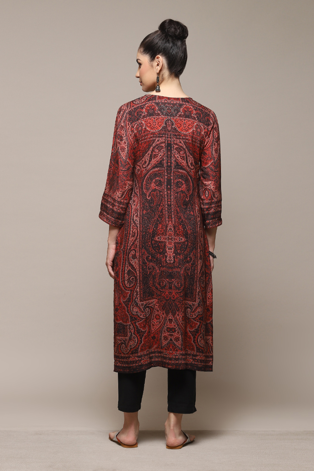 Dull Red LIVA Straight Printed Kurta image number 4