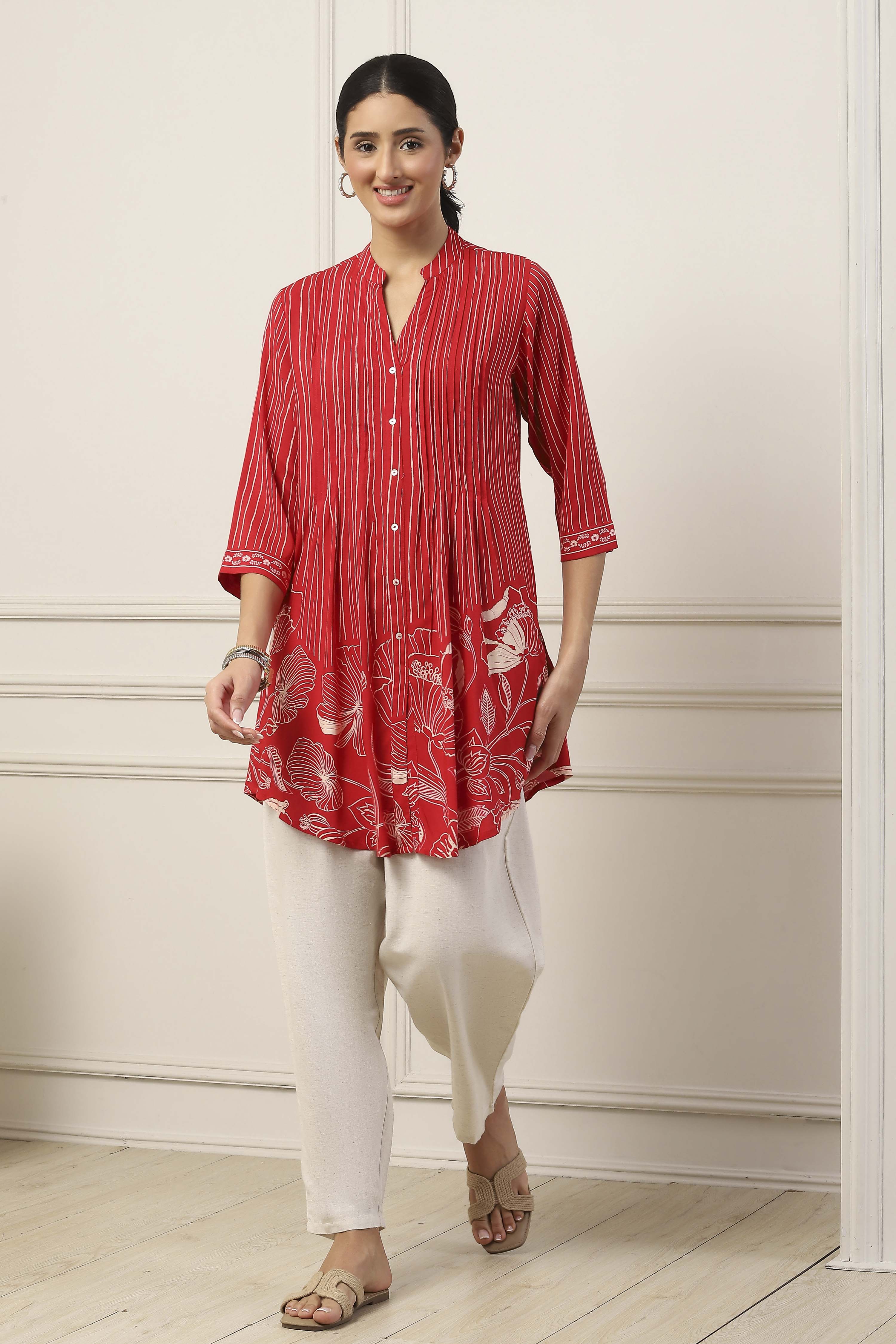 Red Viscose Rayon Straight Tunic image number 5