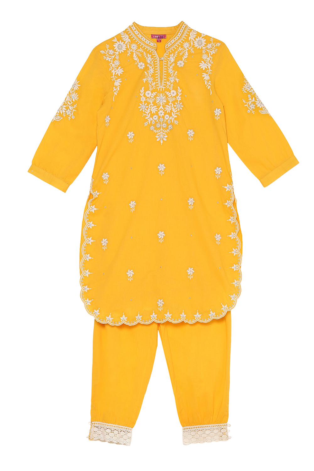 Yellow Cotton Kurta Pants Set image number 0