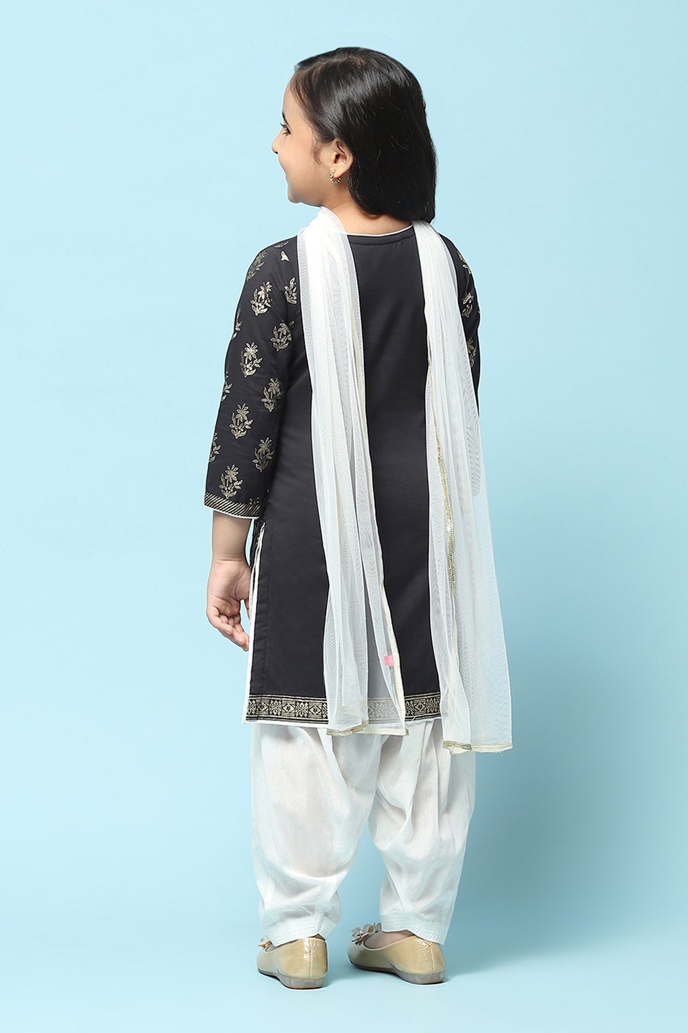 Turquoise Cotton Straight Printed Kurta Patiala Salwar Suit Set image number 5