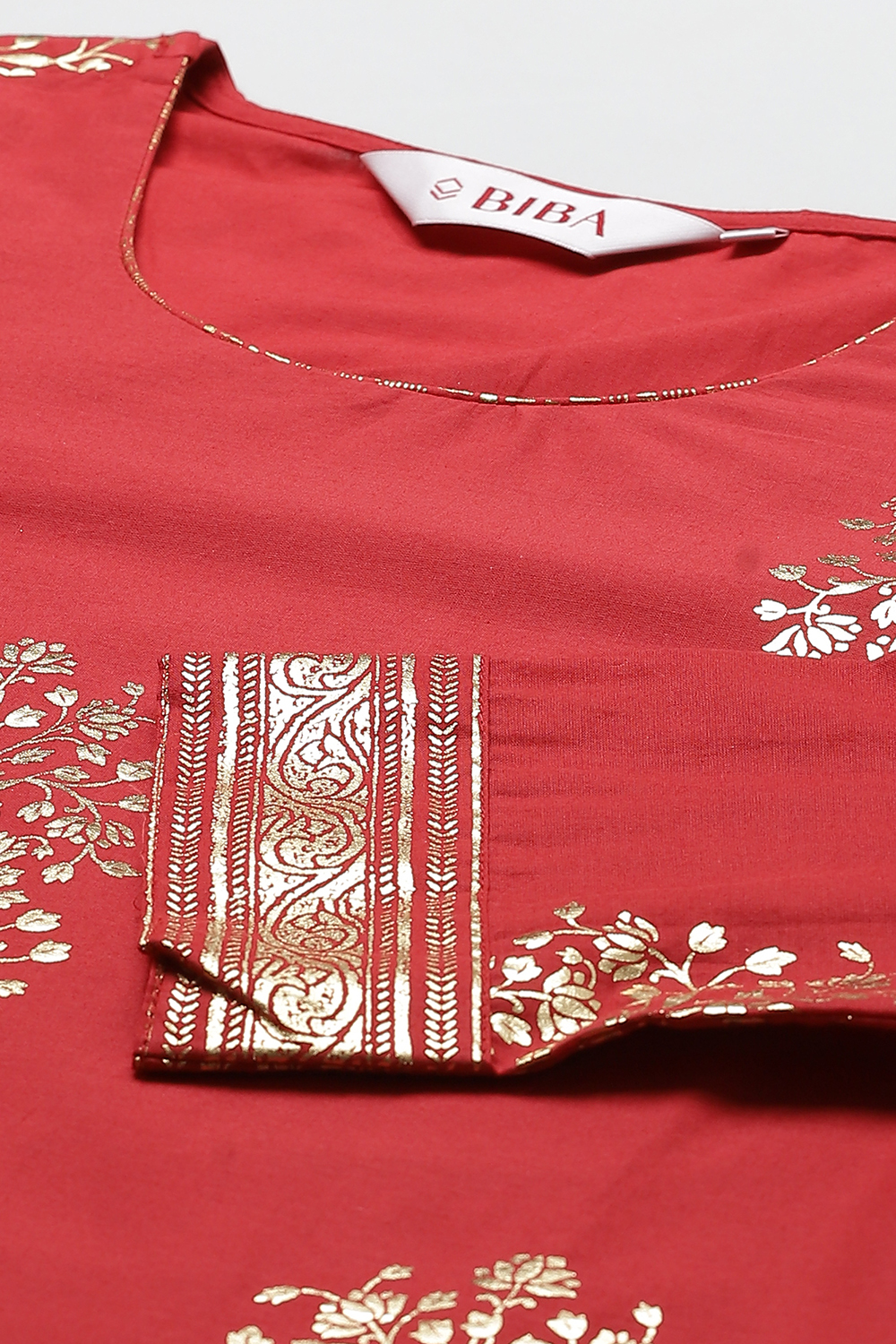 Red Straight Cotton Straight Kurta Palazzo Suit Set image number 1