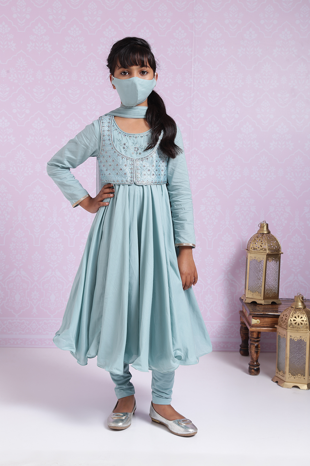 Sea Blue Poly Viscose Anarkali Suit image number 3