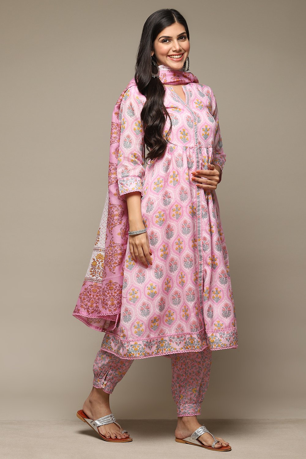 Lilac Cotton Blend Gathered Kurta Suit Set image number 6
