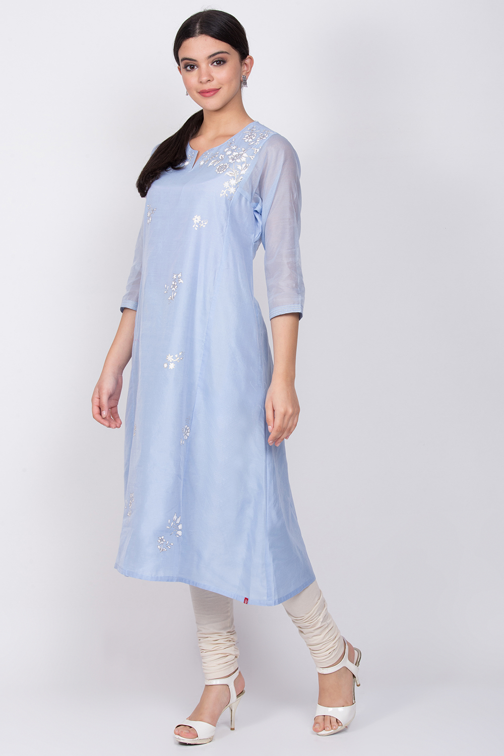 Blue Poly Cotton Straight Kurta image number 2