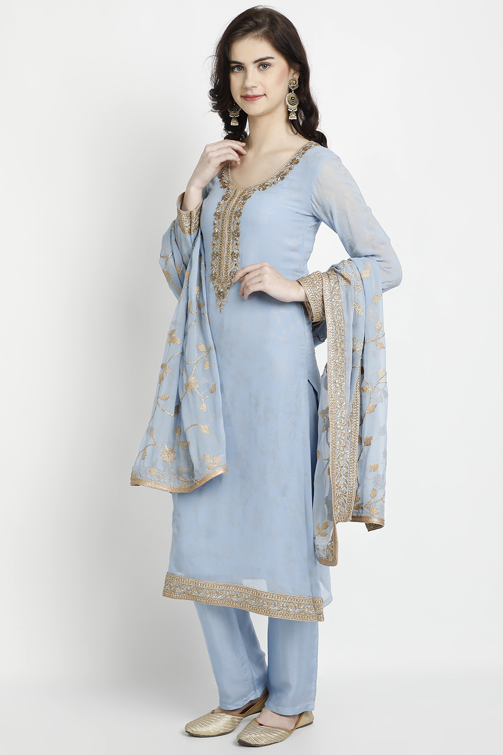 Blue Georgette Easy Stitch Suit Set image number 2