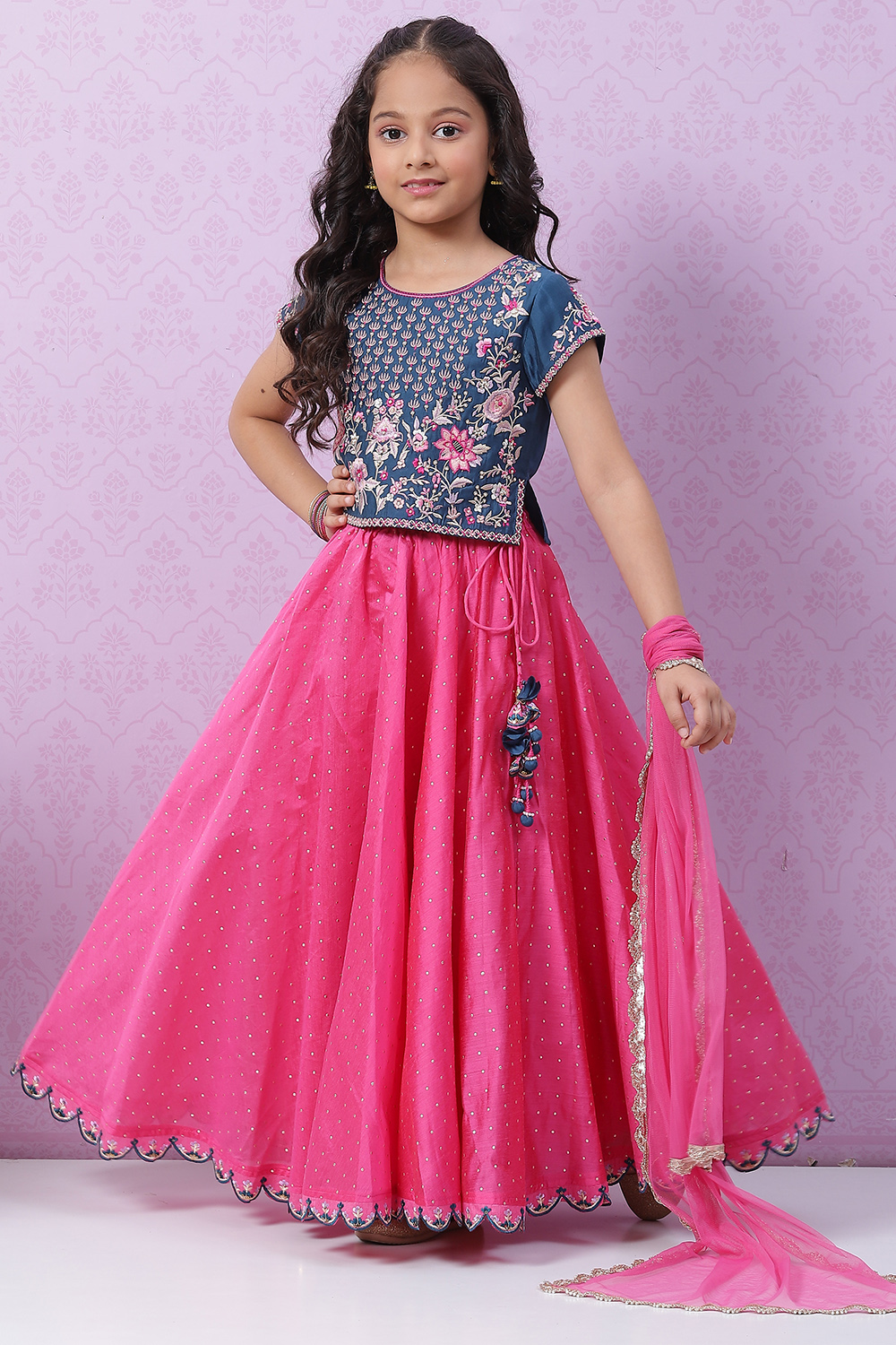 Blue & Pink Silk Lehenga Set image number 0