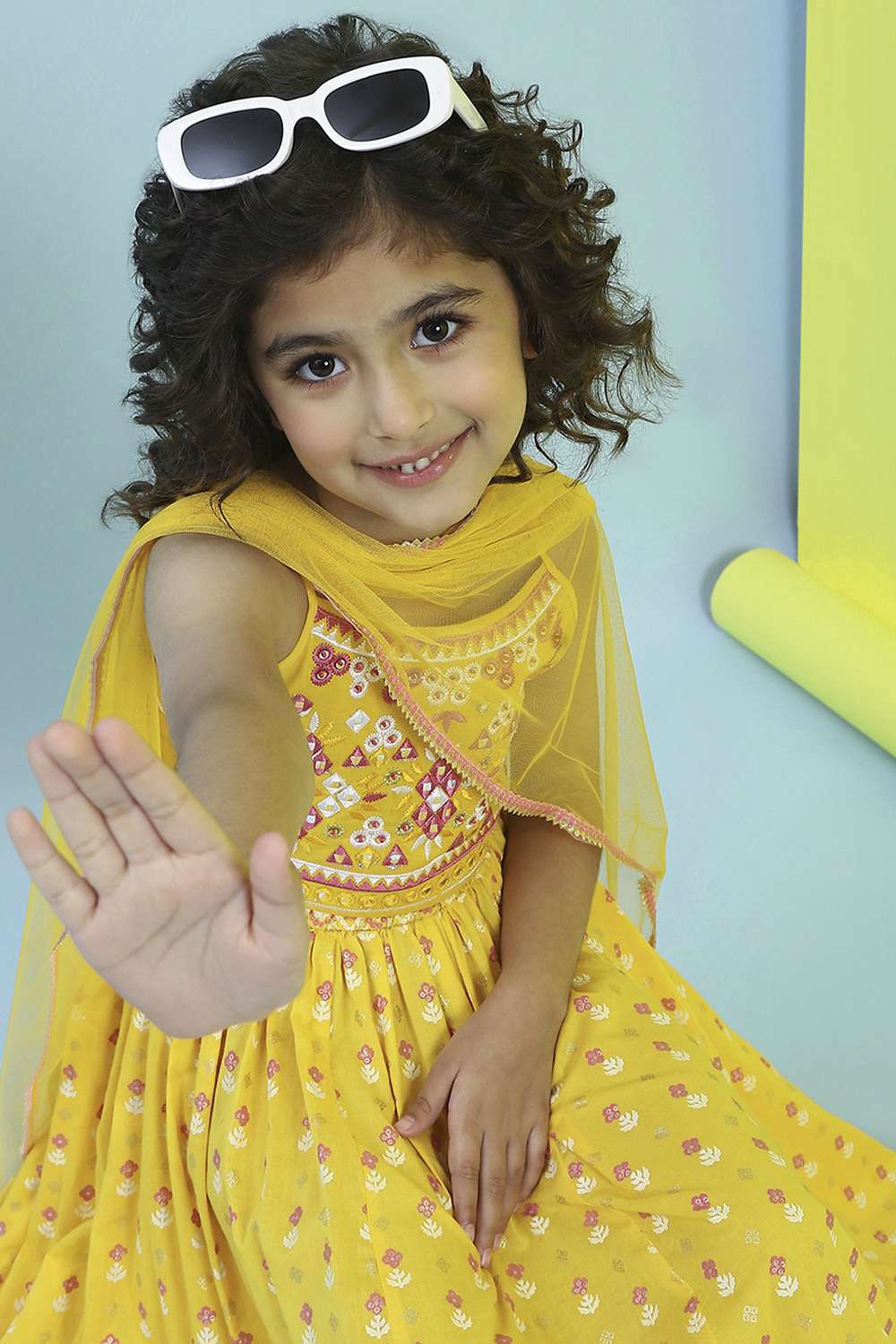 Yellow Cotton Lehenga Set image number 7
