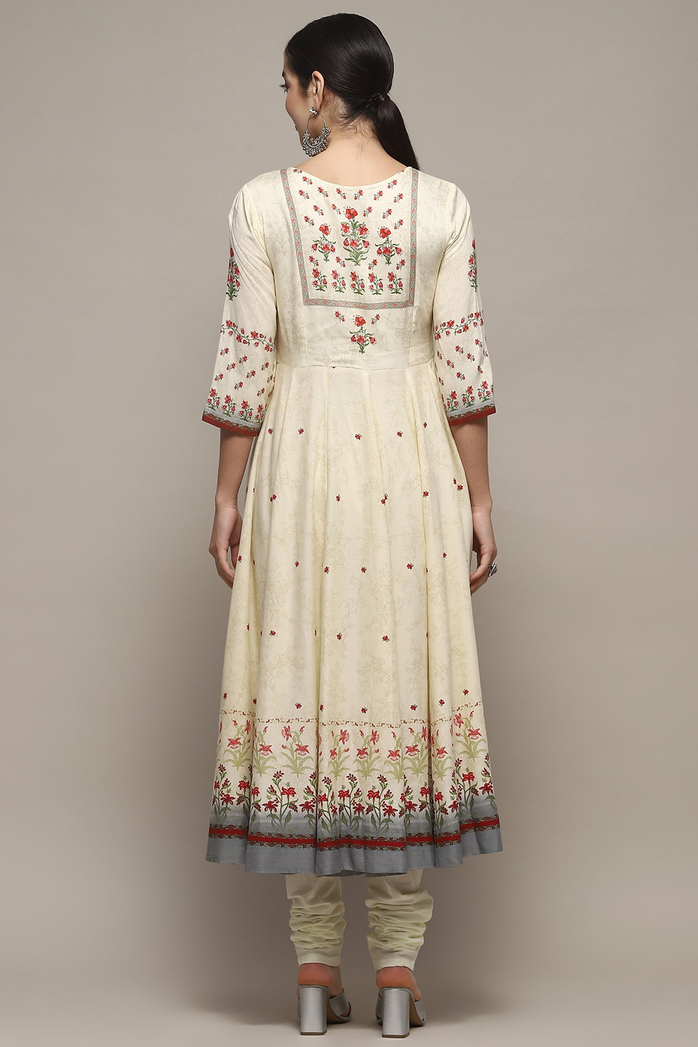 Cream Cambric Anarkali Kurta Churidar Suit Set image number 5