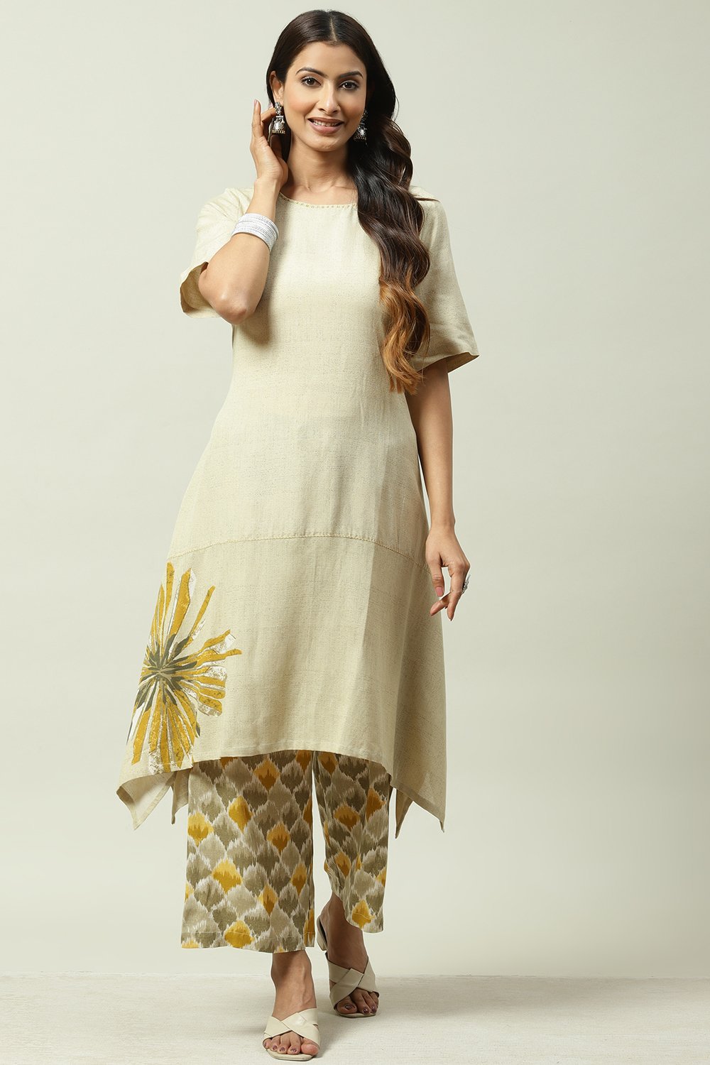 Mud Ochre LIVA A-Line Solid Kurta Set image number 0