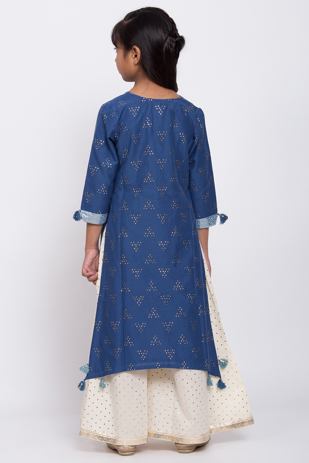 Marine Blue Cotton Sharara Kurta Flared Palazzo Suit Set image number 4