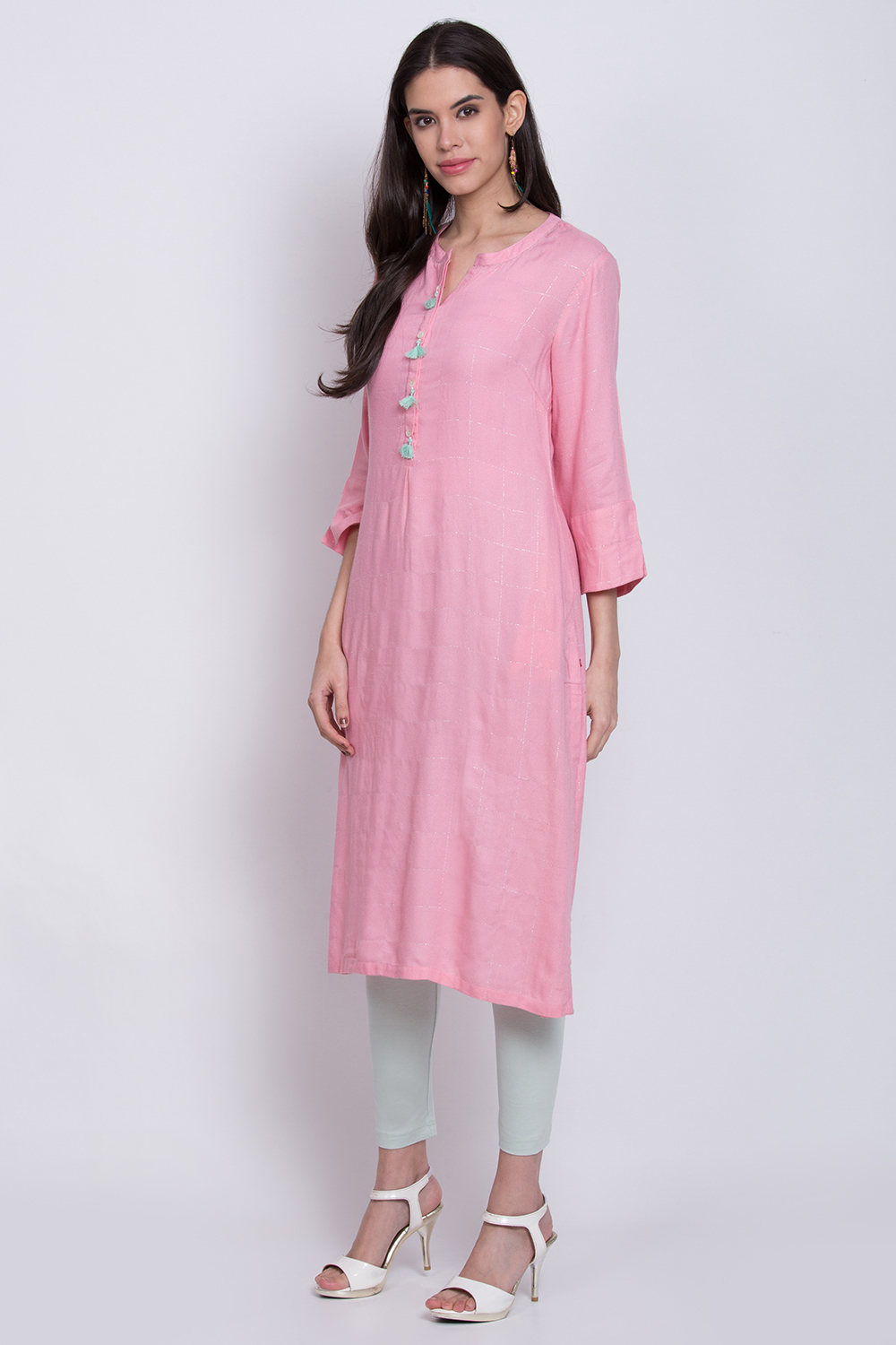 Pink Rayon Straight Kurta image number 2