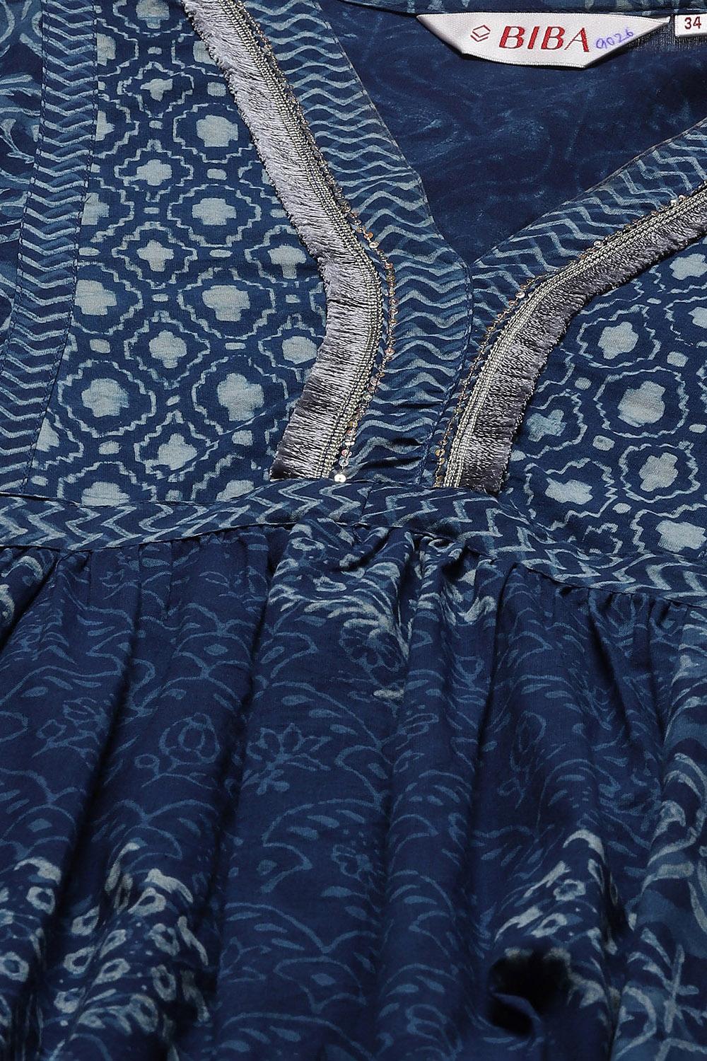 Indigo Cotton Gathered Kurta Palazzo Suit Set image number 1