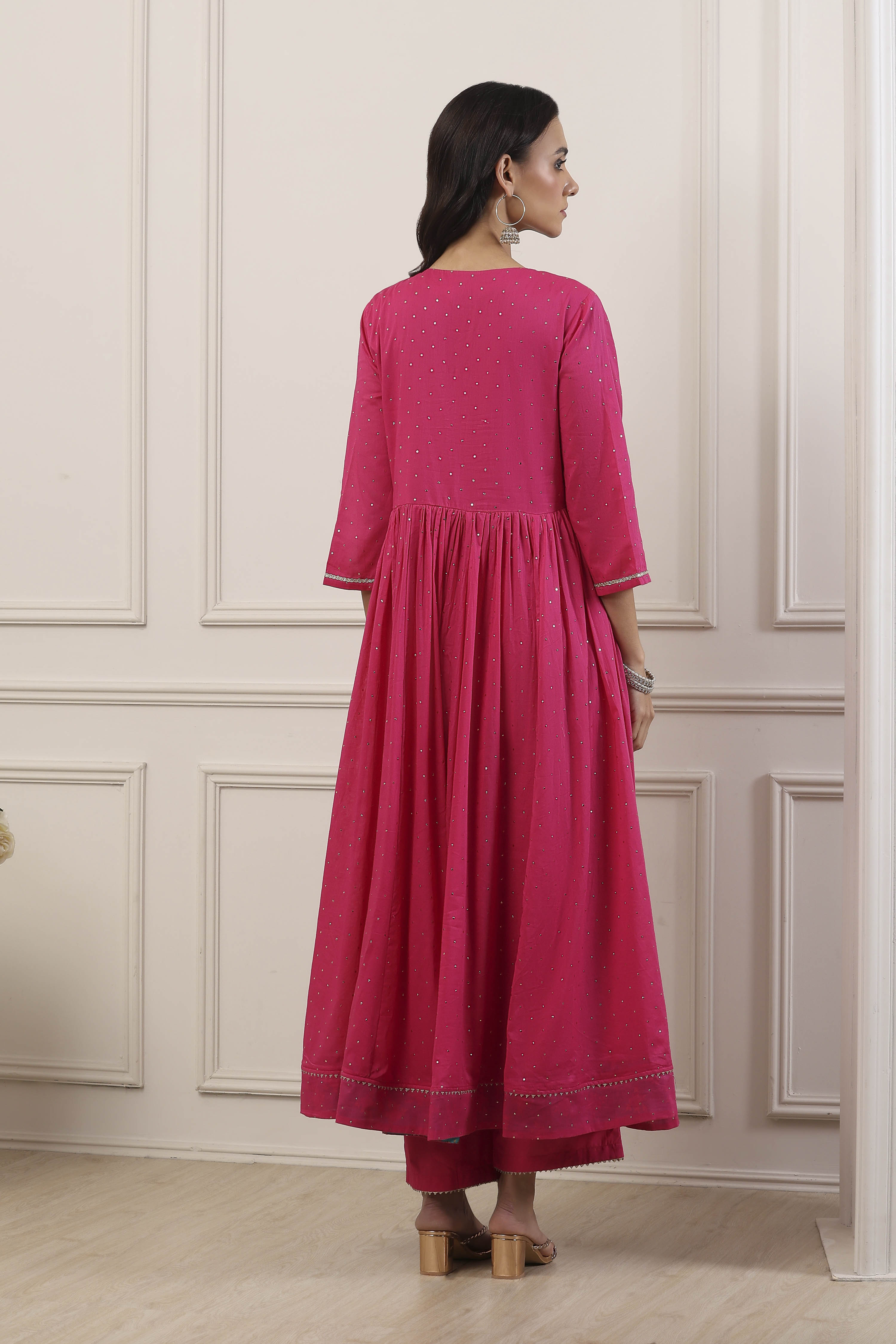 Pink Cotton Anarkali Suit Set image number 3