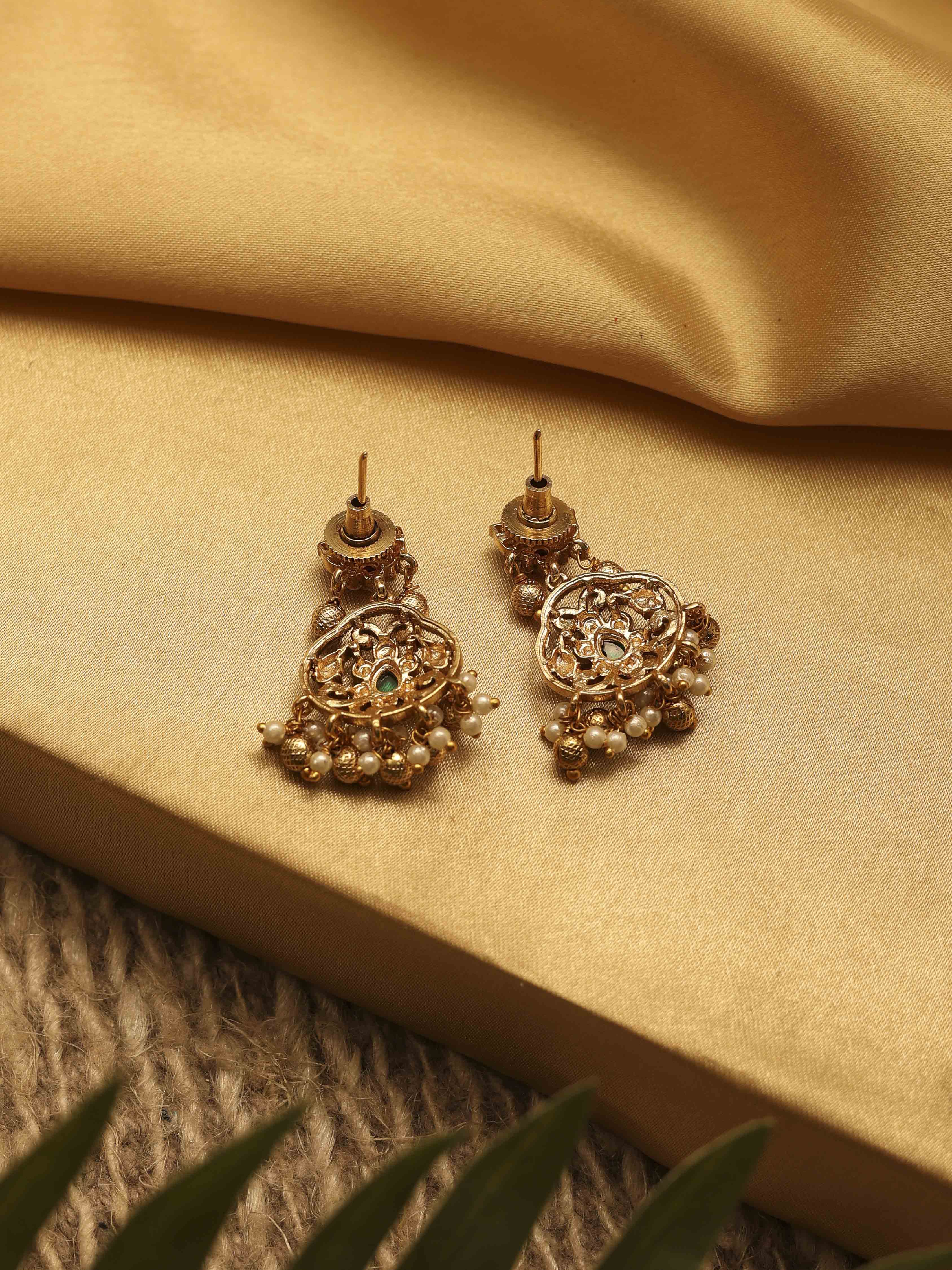 Green Gold Plated Drop Earrings image number 2