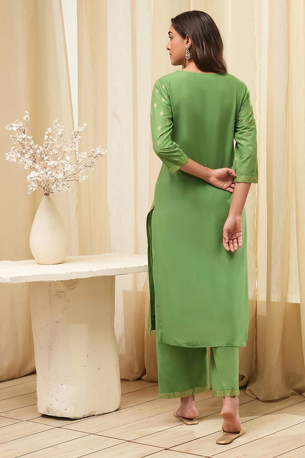 Blue Cotton Straight Kurta Palazzo Suit Set image number 4