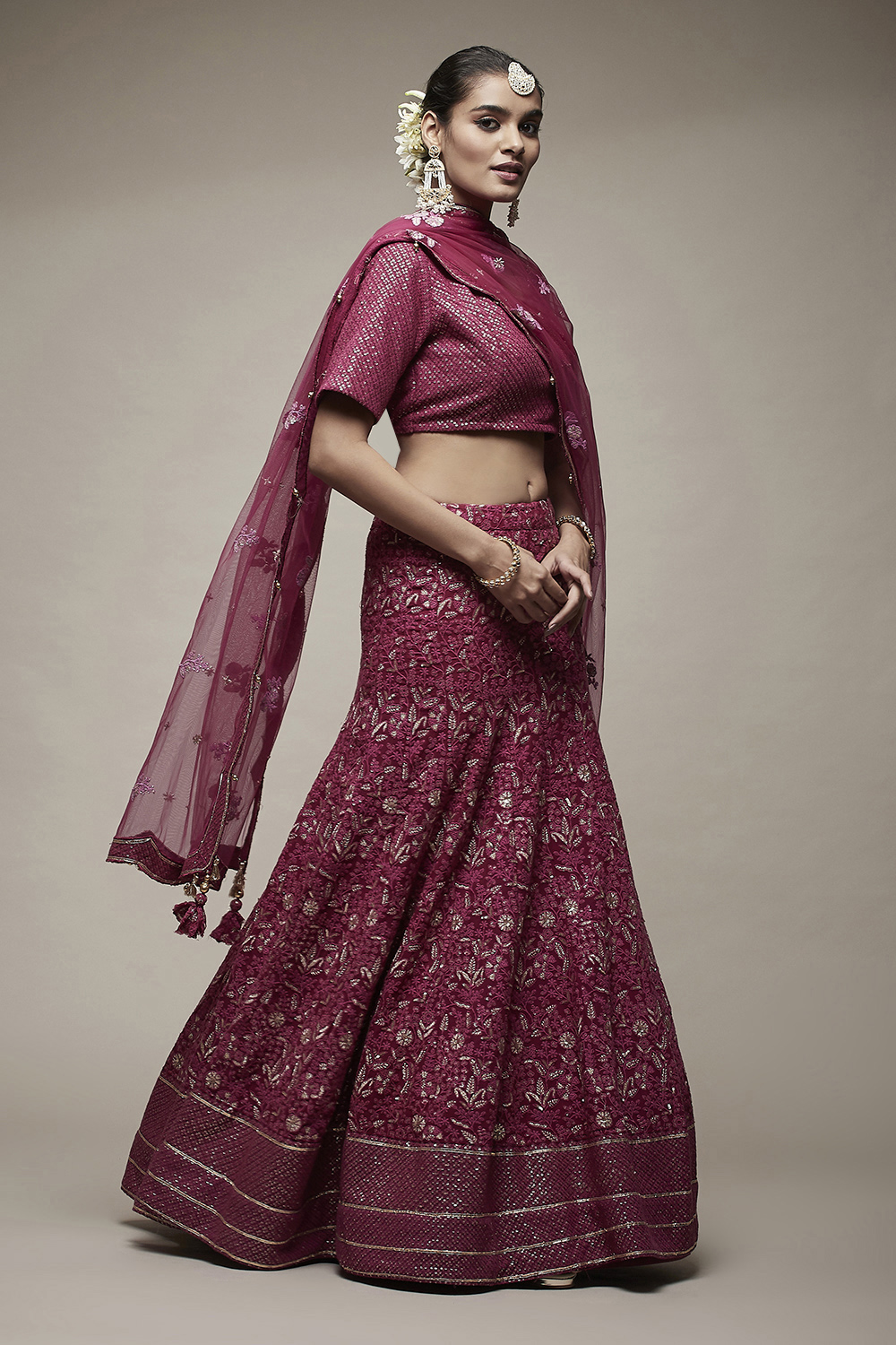 Wine Viscose Lehenga Set image number 4