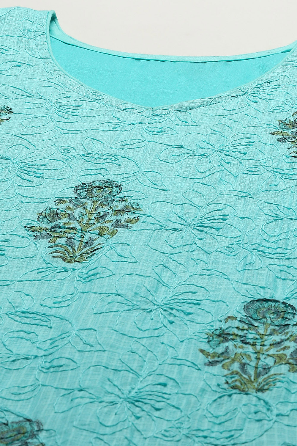 Pista Green Cotton Blend Unstitched Suit set image number 2