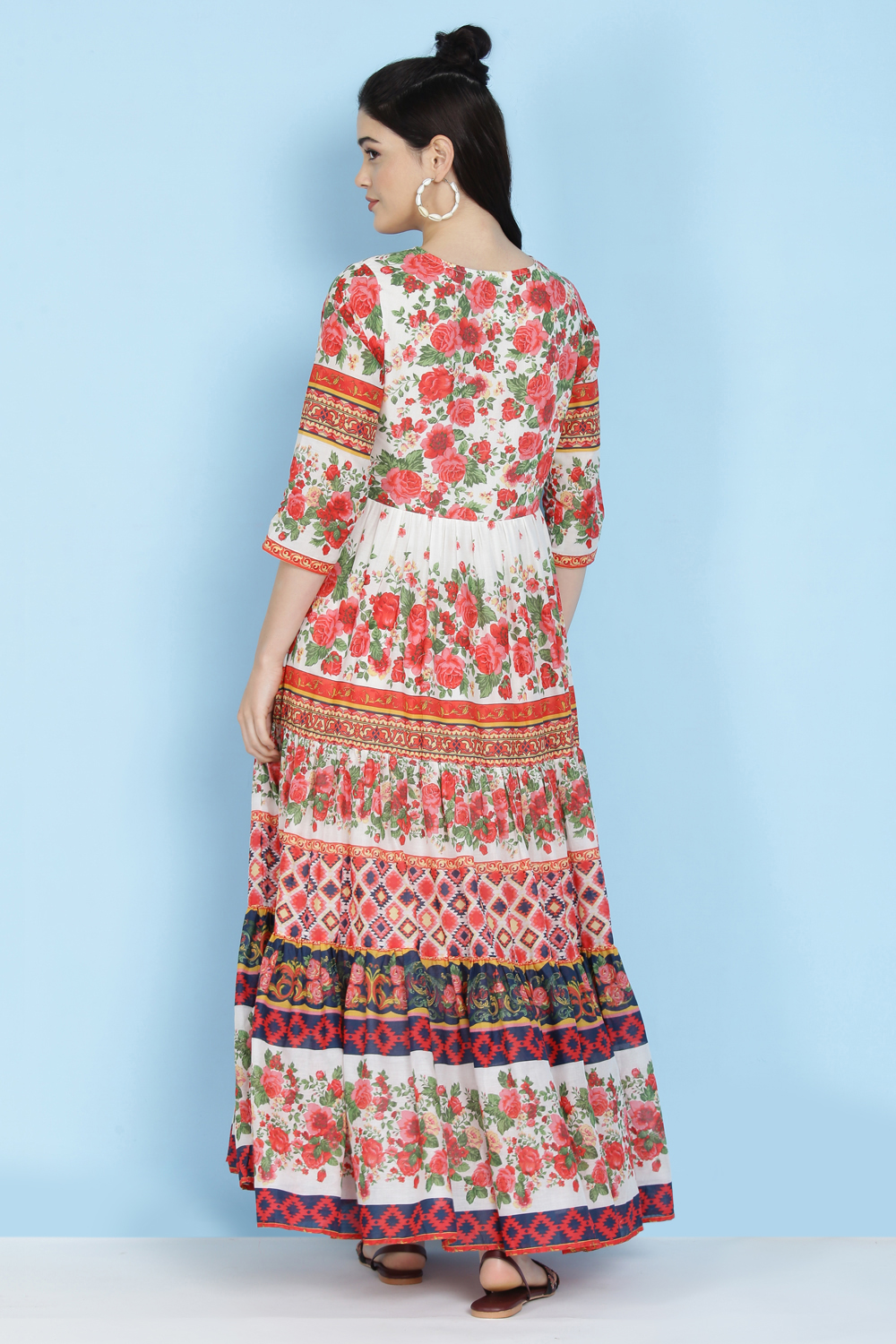 Off White Cotton Tiered Dress image number 5