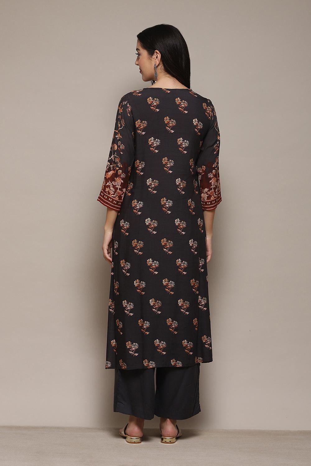 Charcoal LIVA Straight Kurta Palazzo Suit Set image number 5