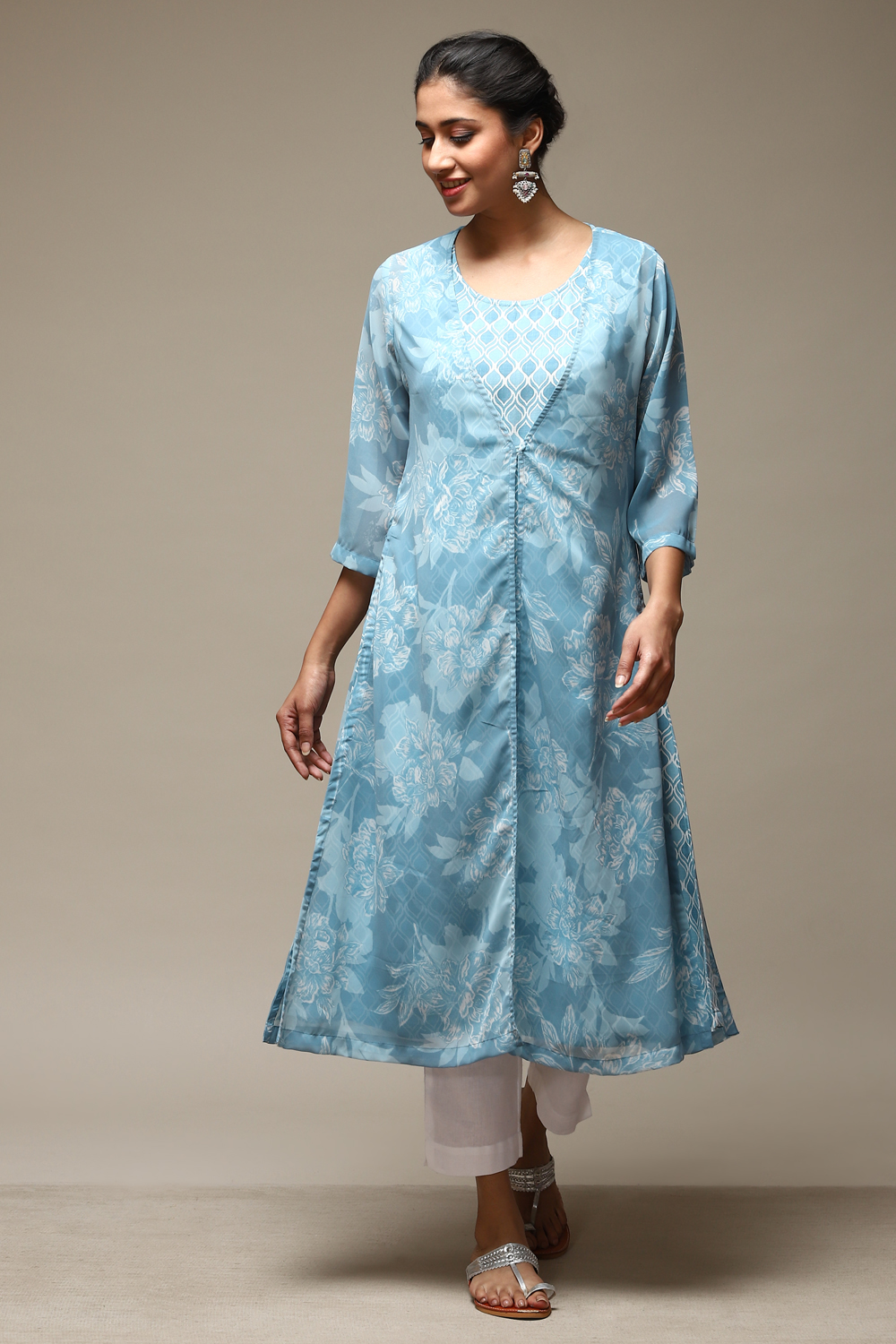 Coral LIVA Blend Straight Printed Kurta image number 6