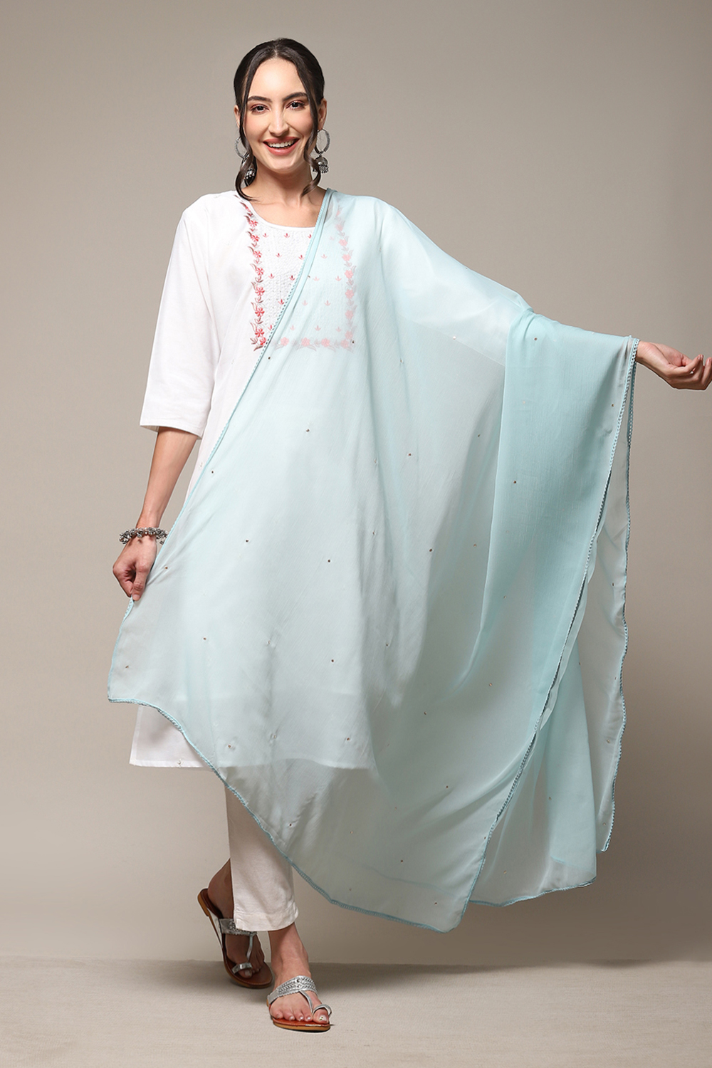 Red Cotton Blend Printed Dupatta image number 2