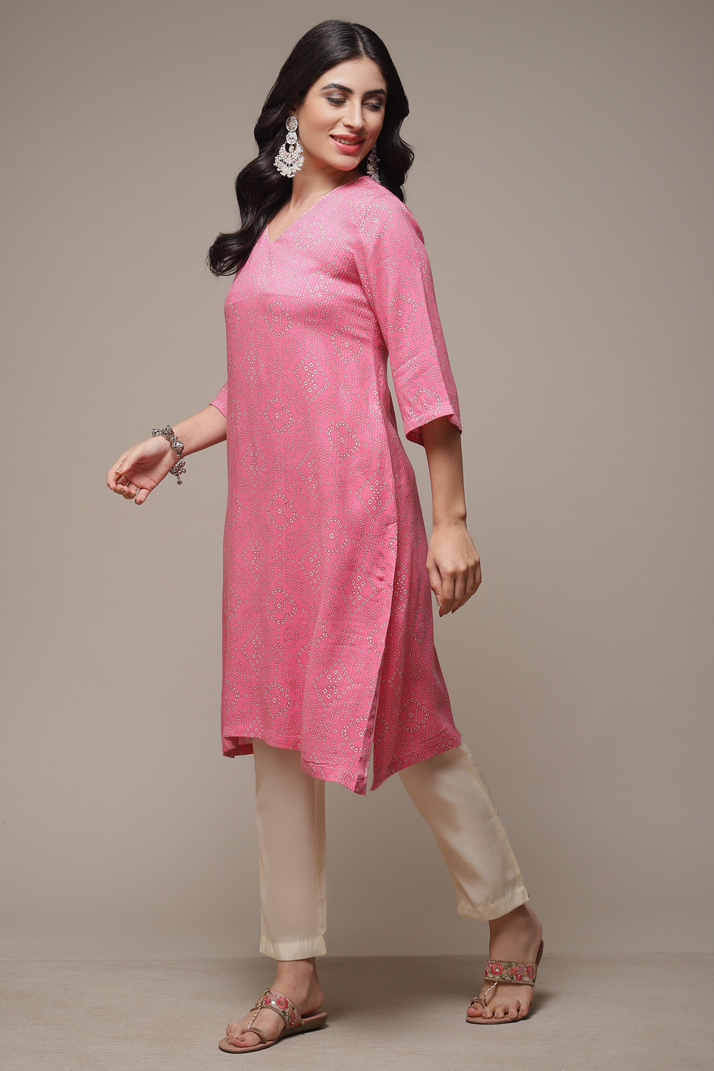 Pink Viscose Straight Printed Kurta image number 3