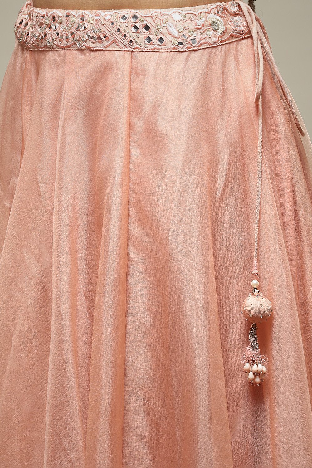 Powder Pink Cotton Silk Embroidered Lehenga Set image number 2