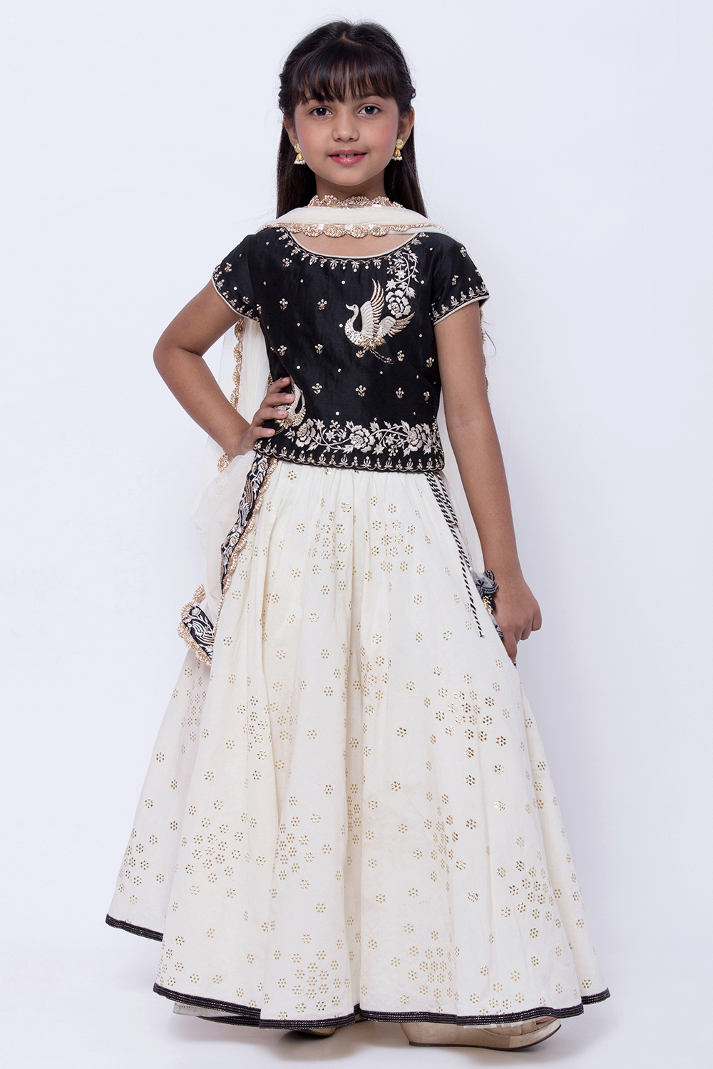 Black And Off White Lehenga Set image number 0