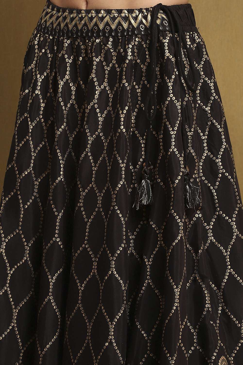 Black Shantoon Block Printed Festive Skirt image number 1