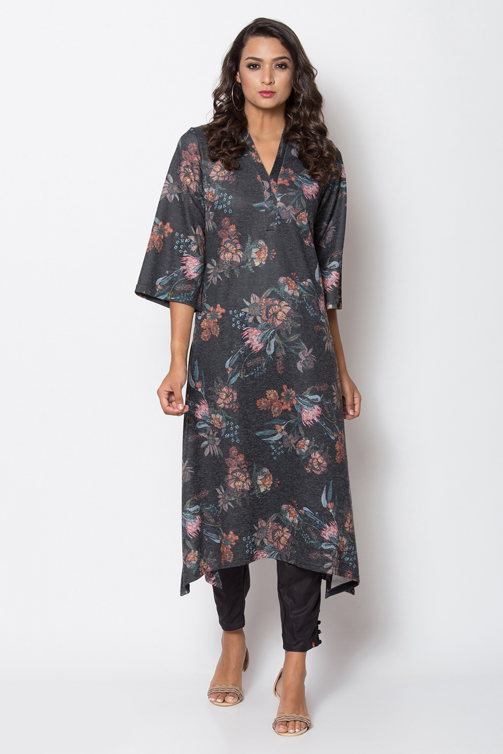 Black Straight Printed Kurta image number 0