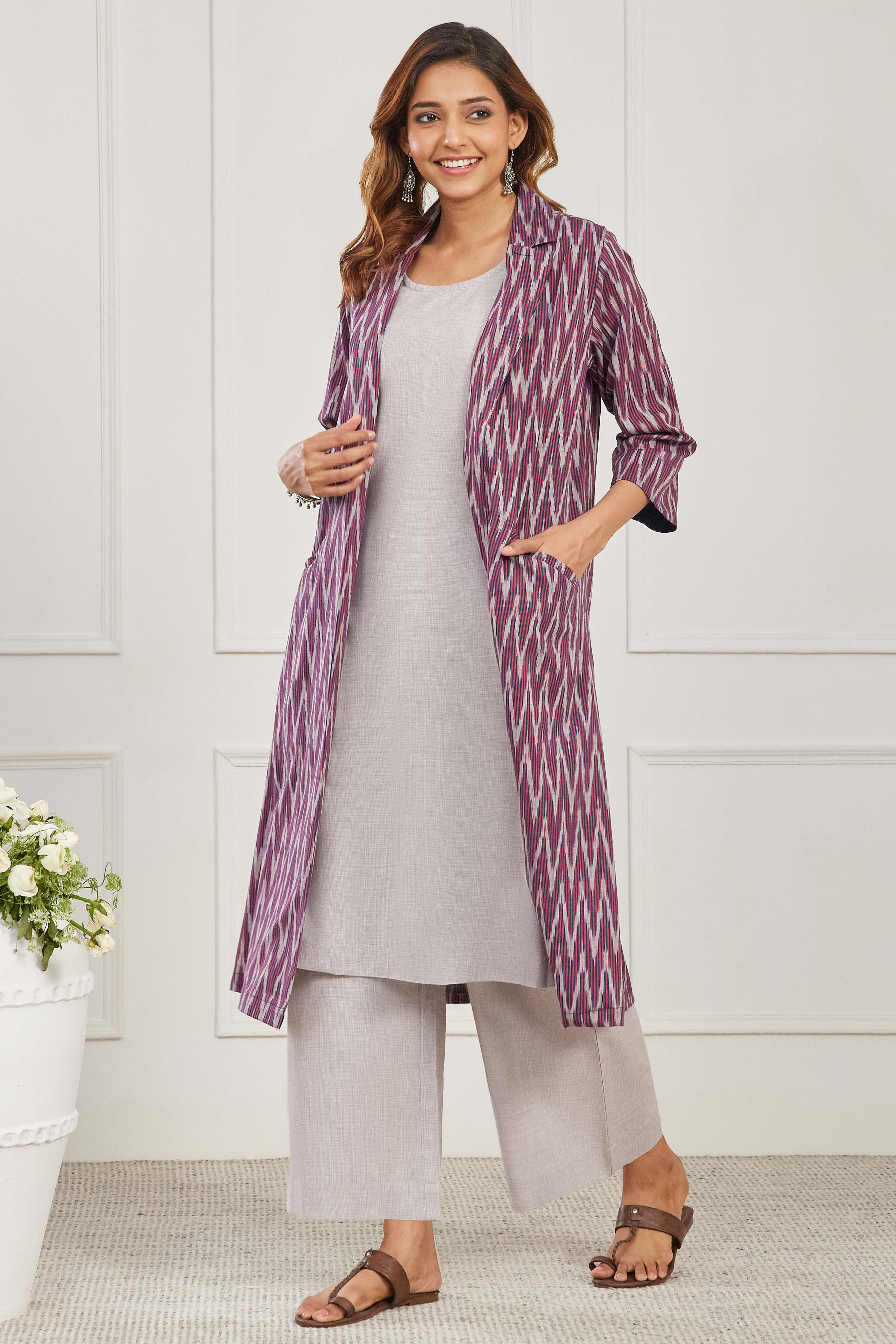 Maroon Cotton Straight Fusion Set image number 3