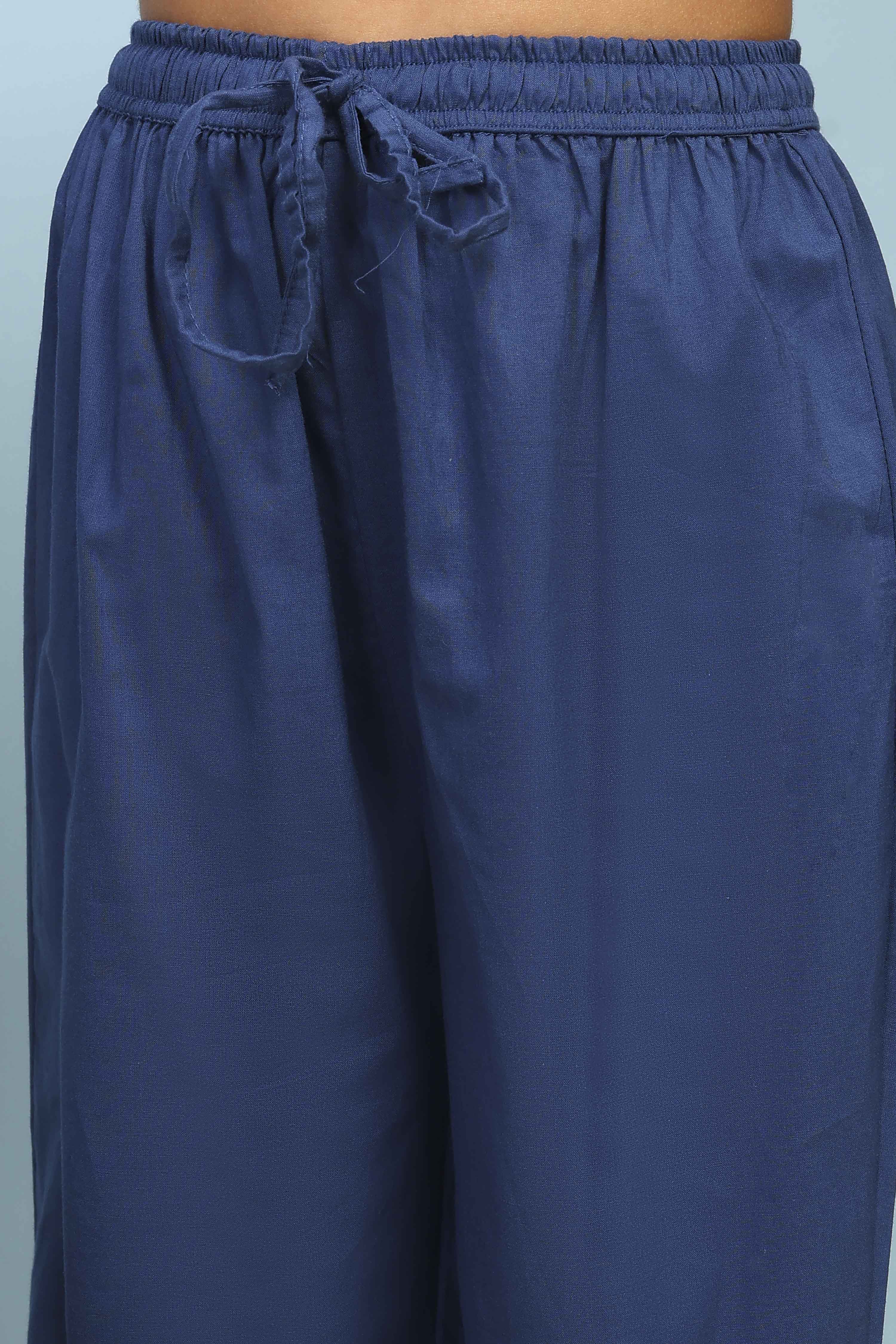 Blue Cotton Straight Printed Suit Set image number 2