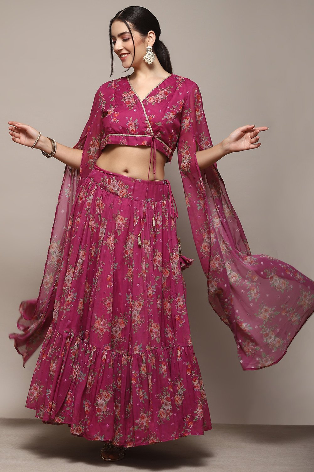 Pink Polyester Straight Lehenga Set image number 6