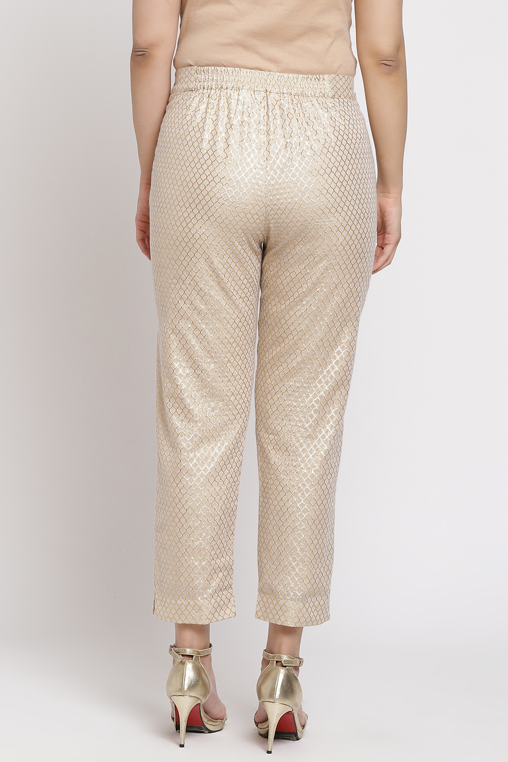 Beige And Gold Poly Cotton Pants image number 4