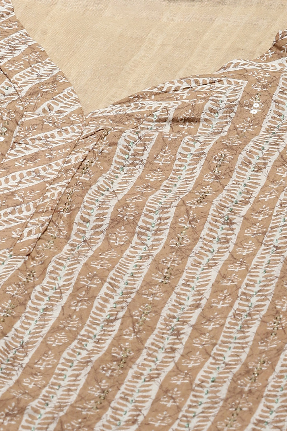 Beige Cotton Printed Unstitched Suit Set image number 2