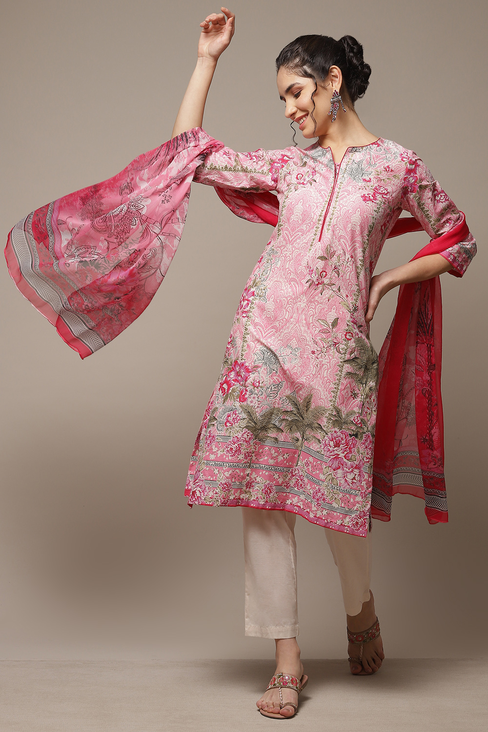 Powder Blue Cotton Straight Kurta Pants Suit Set image number 0