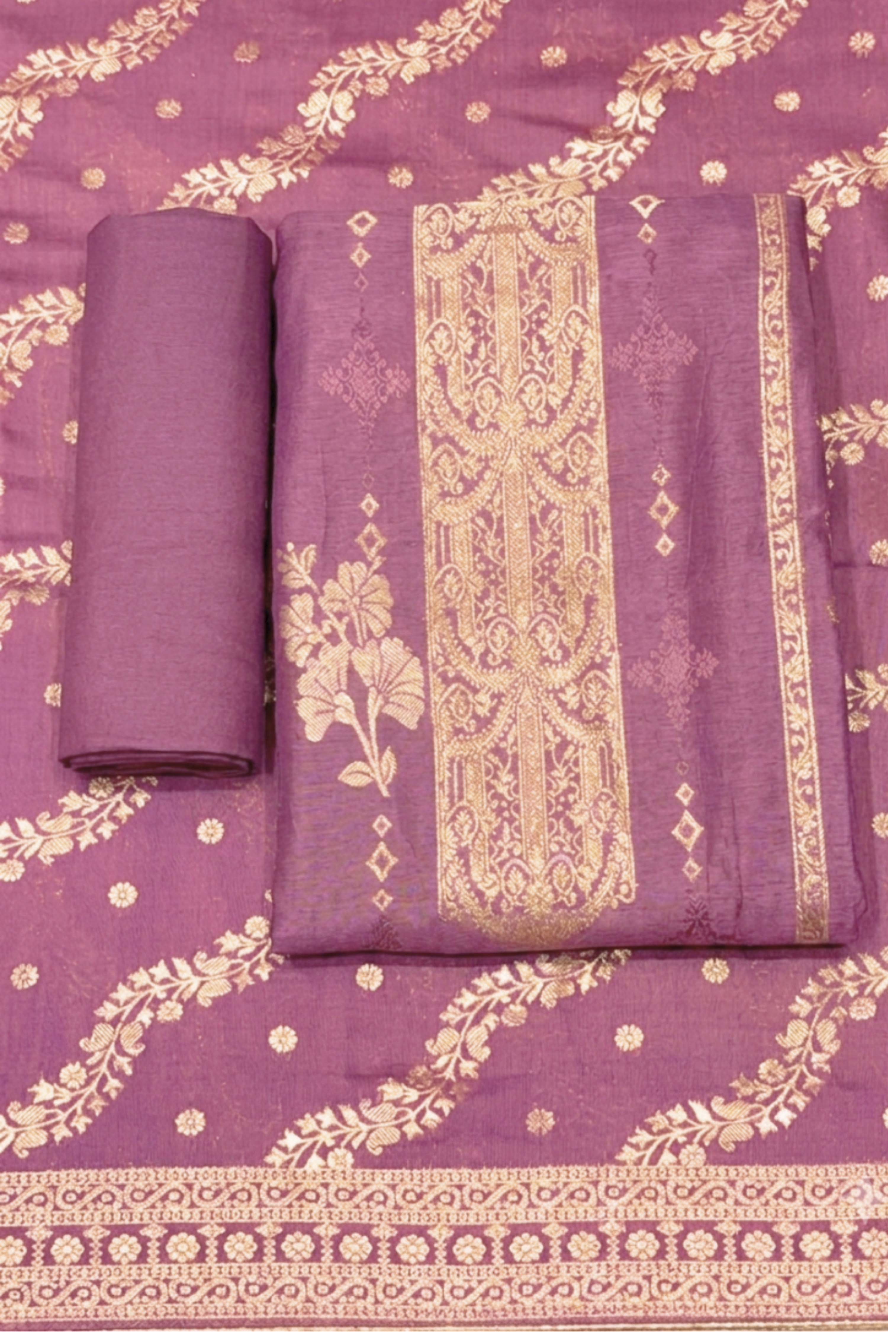 Purple Jacquard Traditional Weaving Unstitched Suit Set image number 0