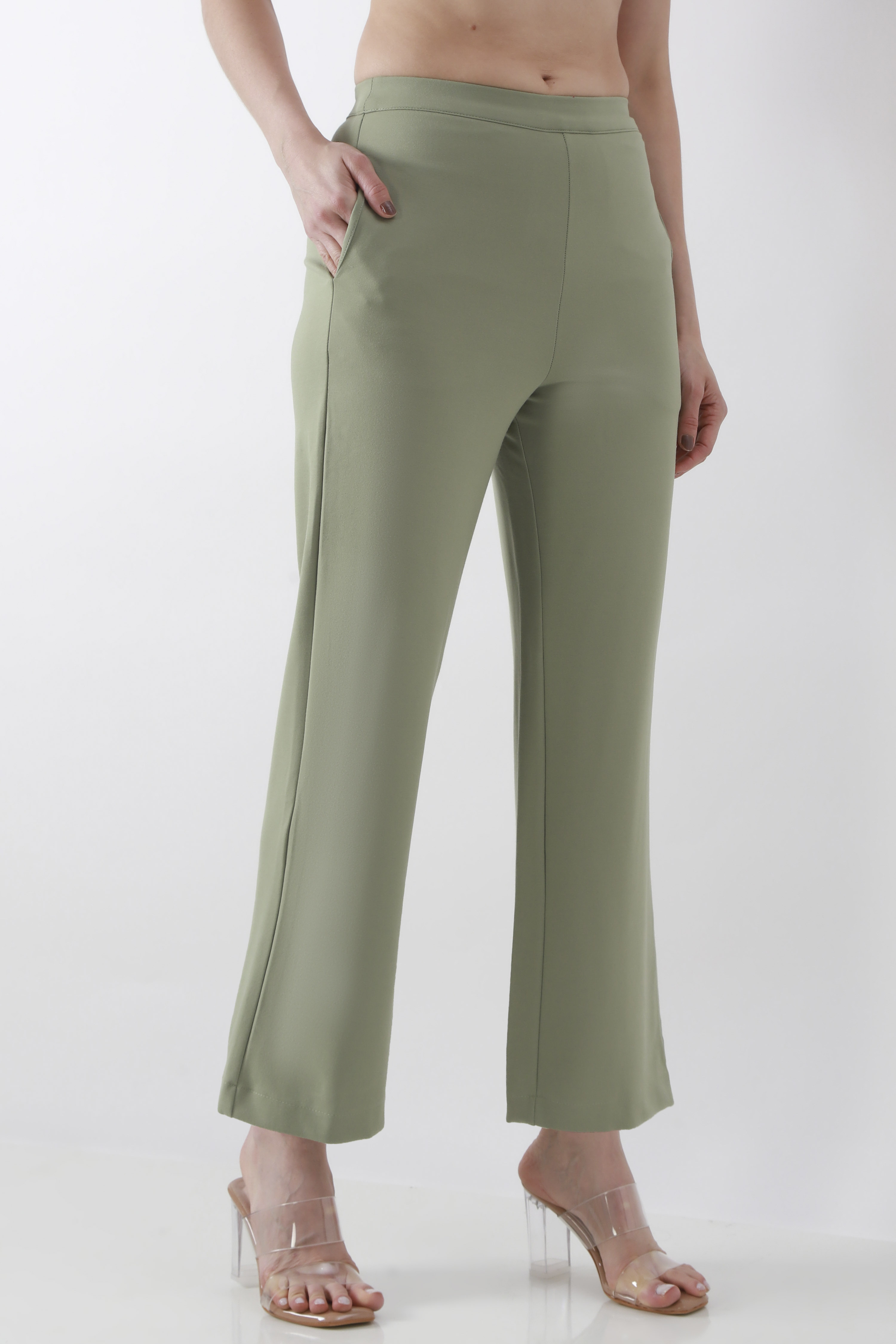 Blue Viscose Blend Wide Leg Pants image number 3