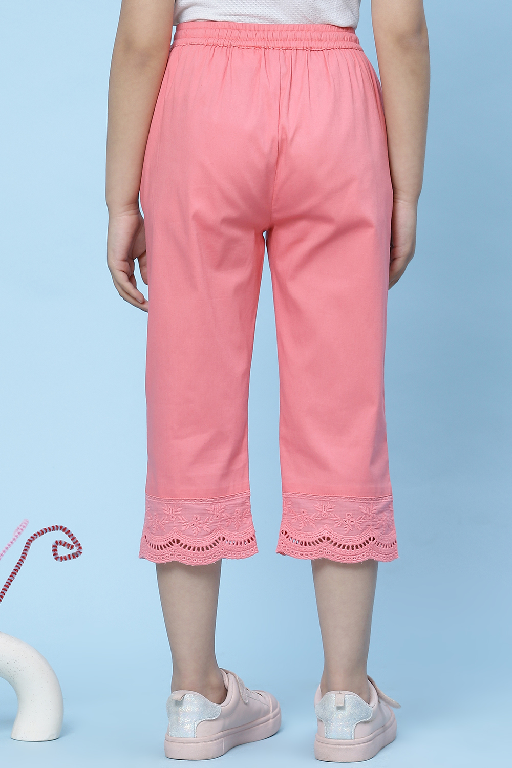 Blush Pink Cotton Solid Capri Pant Capri at Biba India