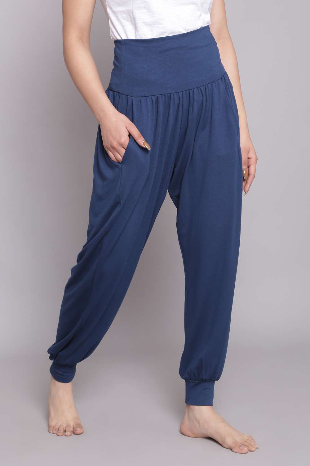 Teal Blue Viscose Blend Harem Pants image number 2