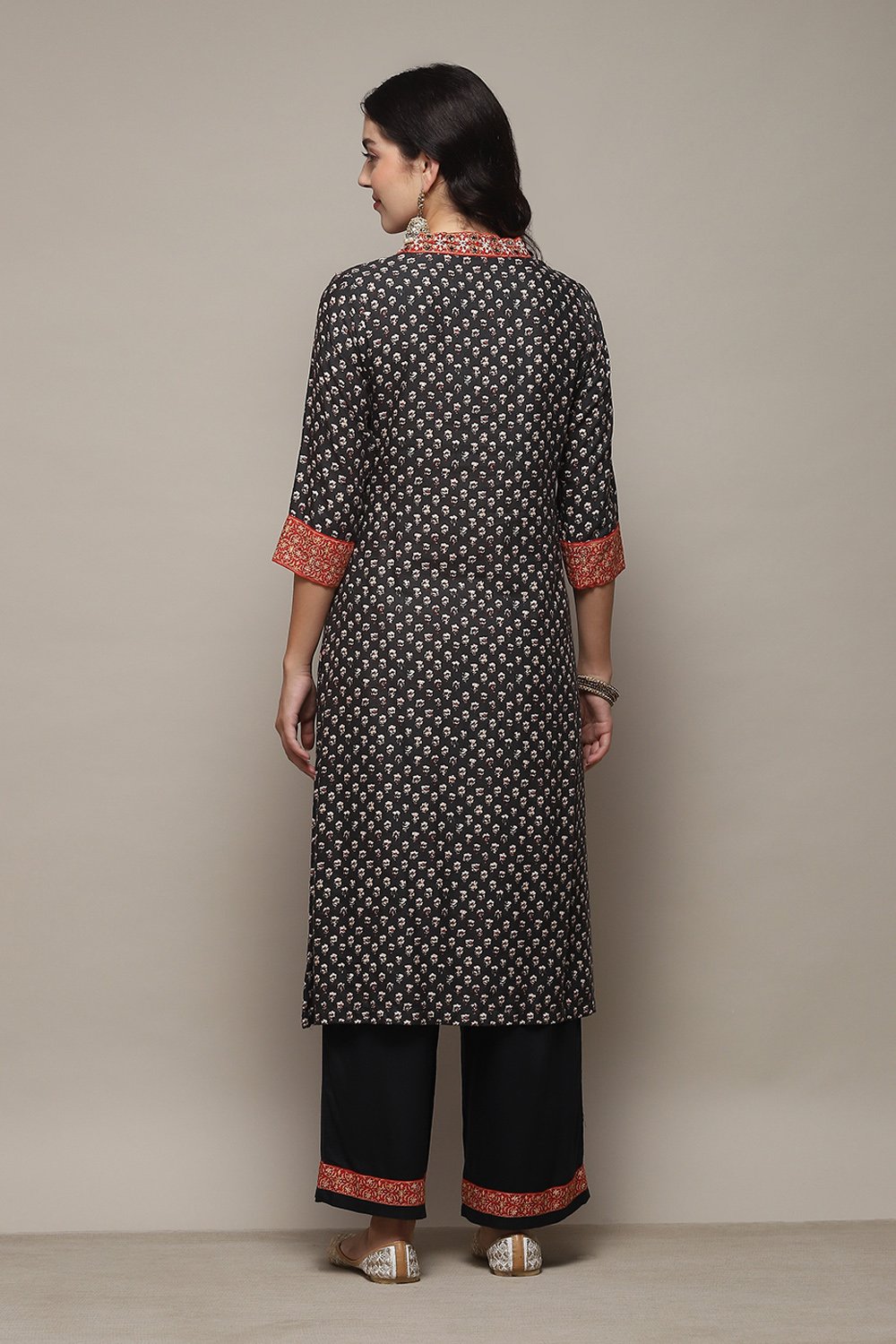 Charcoal LIVA Straight Kurta Palazzo Suit Set image number 5