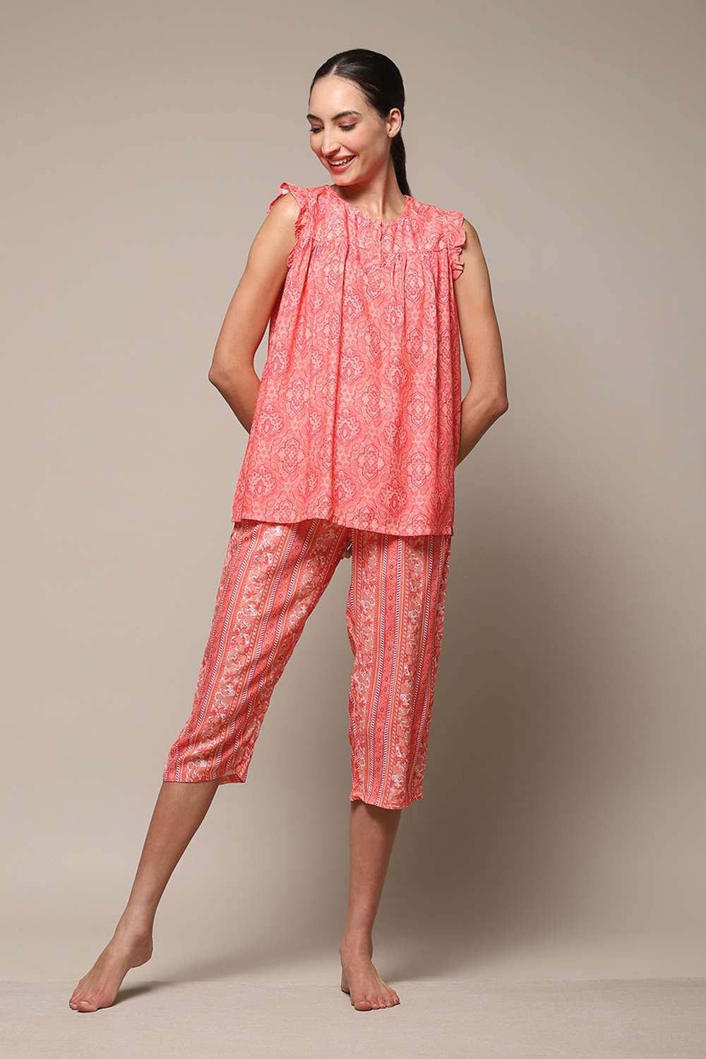 Purple Rayon Printed 2 Piece Sleepwear Set image number 6