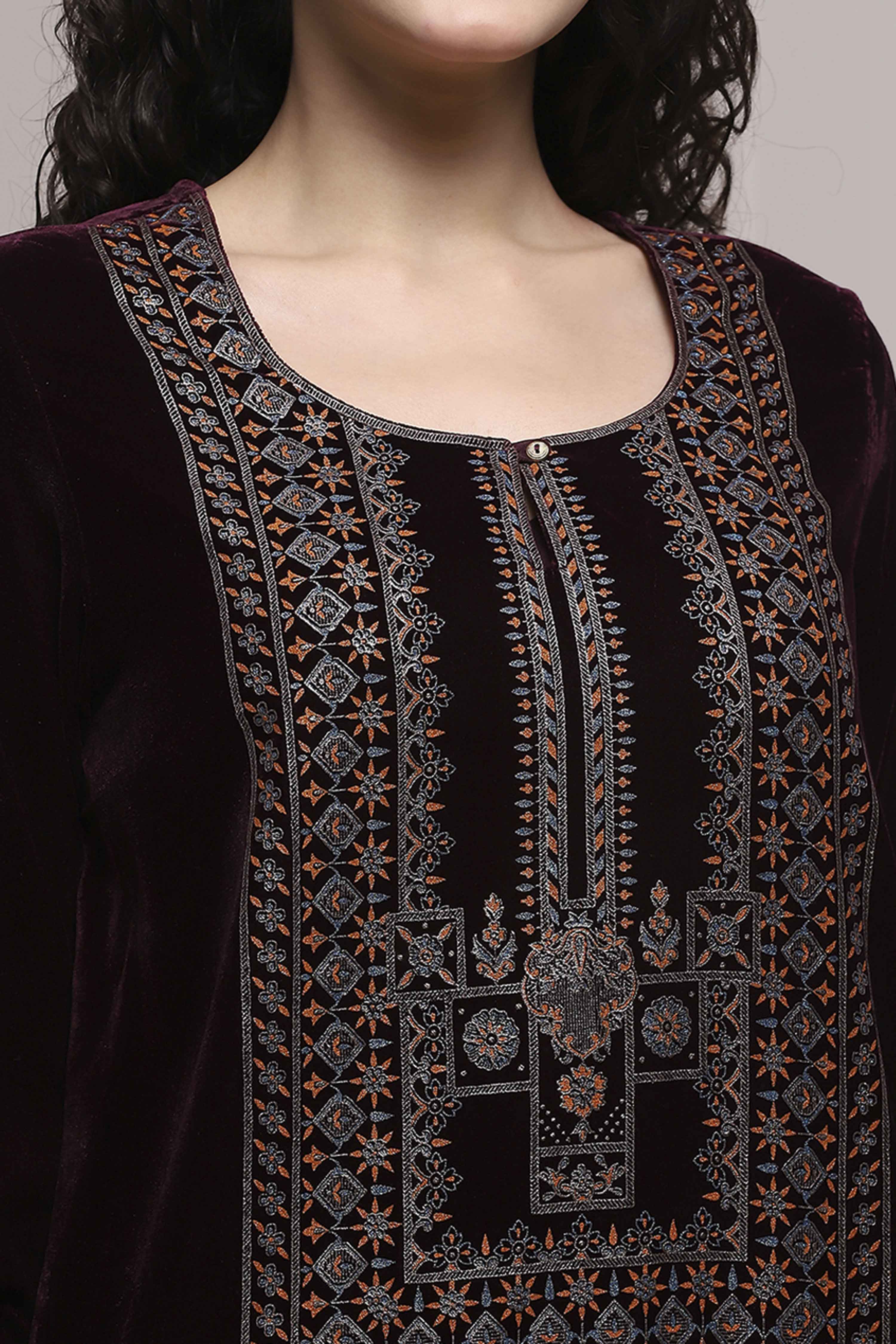 Wine Art Silk Straight Kurta Pants Set image number 1