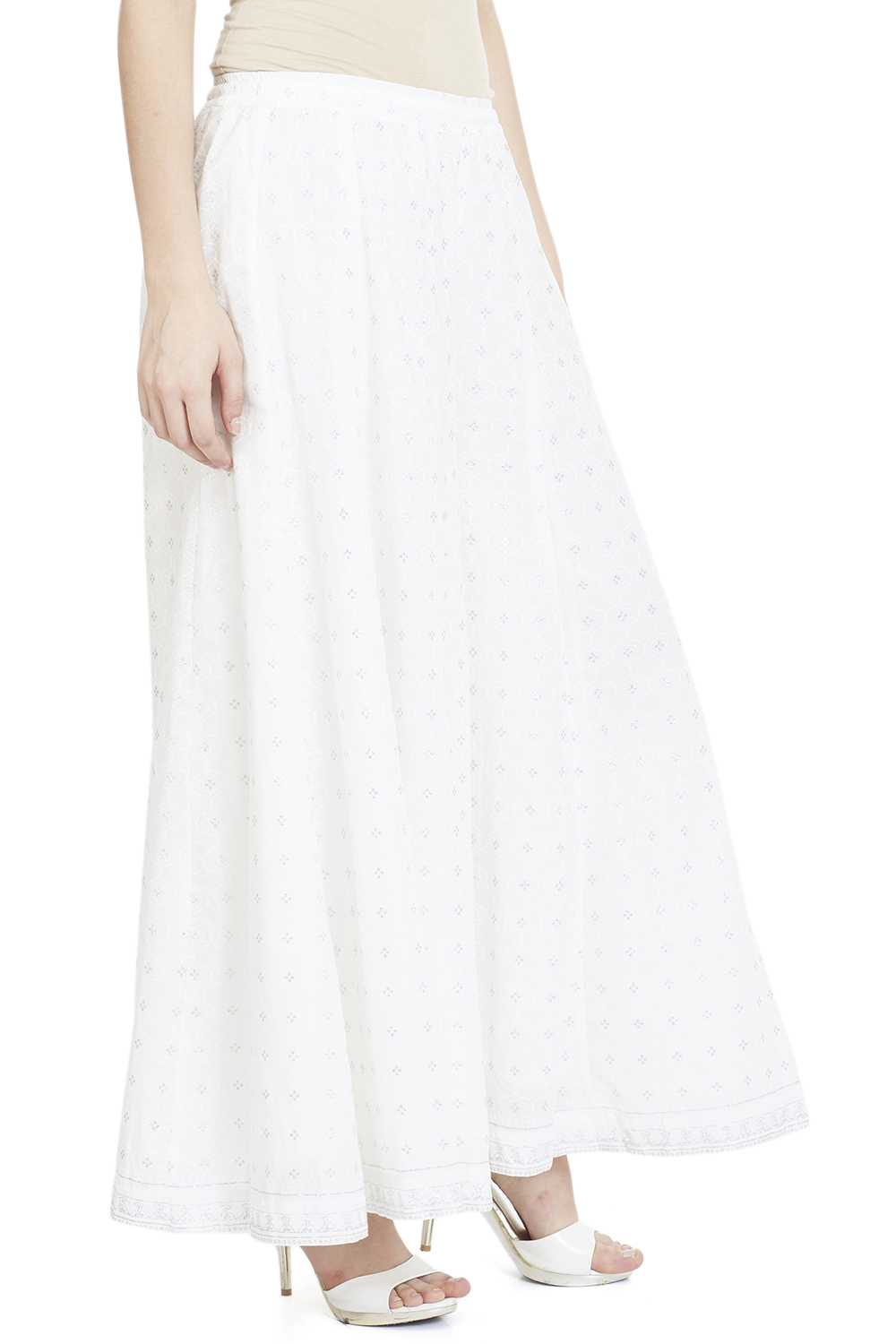 White Cotton Flared Palazzo image number 3