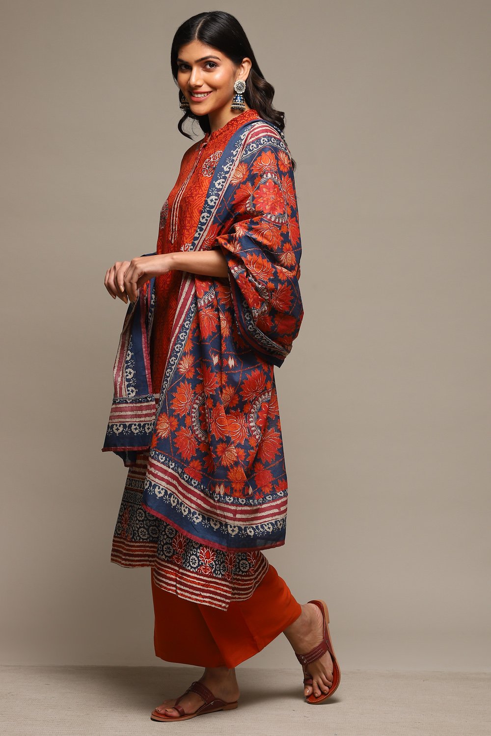 Red & Indigo Rayon Straight Kurta Palazzo Suit Set image number 5